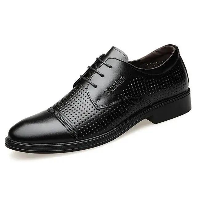 Casual Men's Soft Leather Upper Breathable Hollow out Design Summer New Formal Low Heel Slip-On