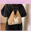 Adorable Plush Cartoon Tote Bag For Women Stylish Large Capacity Shoulder Bag For School And Daily Use In Black Khaki And Cream Colors