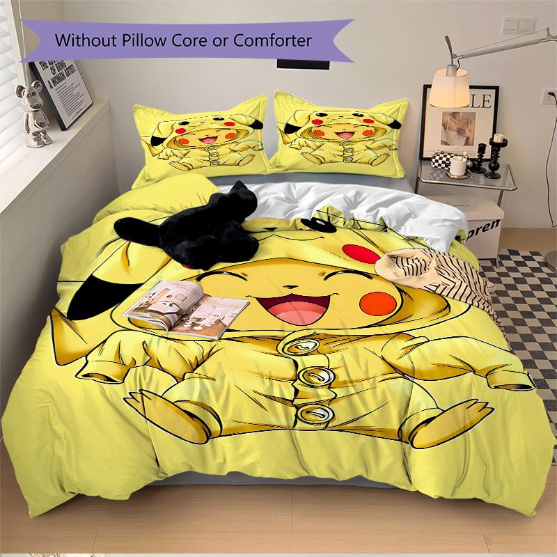 3pcs Pikachu Costume Duvet Cover Set, 1 Duvet Cover + 2 Pillowcases (No Insert), High-Definition Print, Home & Dorm Set yy251208081