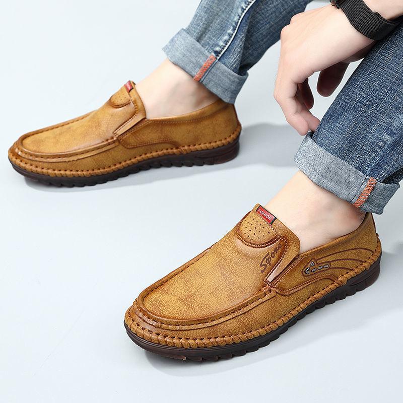 Men Leather Shoes Casual Genuine Leather Shoes Beef Tendon Sole Shoes Non -Slip Wear -Resistant Casual Driving Shoes