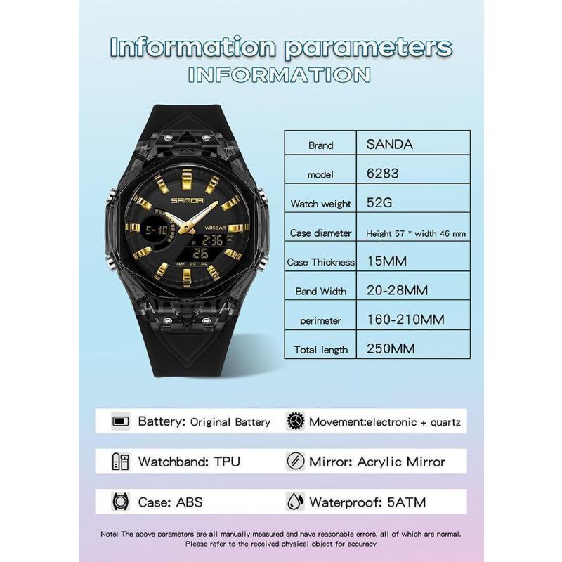 SANDA New Sports Men's Quartz Watches Luxury Military Waterproof Watch Dual Display LED Digital Men Wristwatch