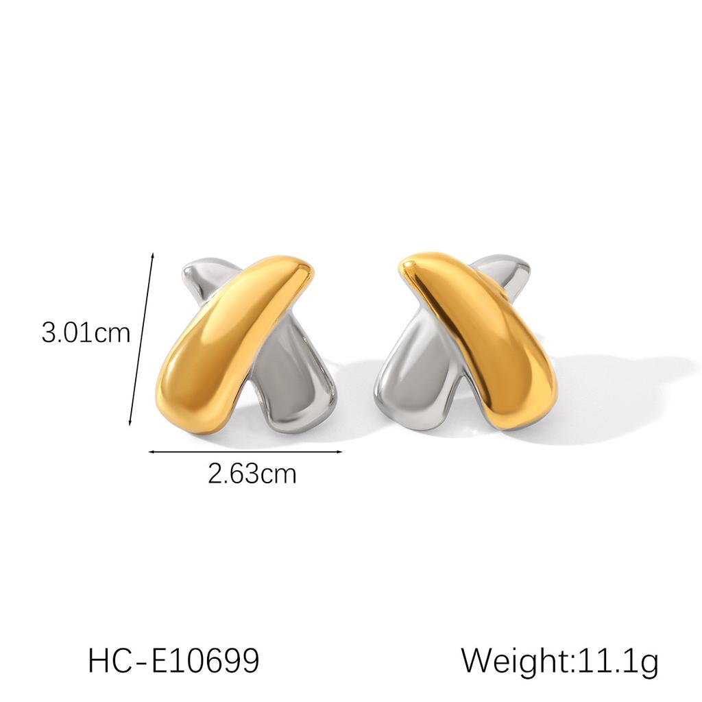 Gold and silver color blocked stainless steel earrings for women, smooth geometric texture, sun pentagram, European and American design, jewelry gift