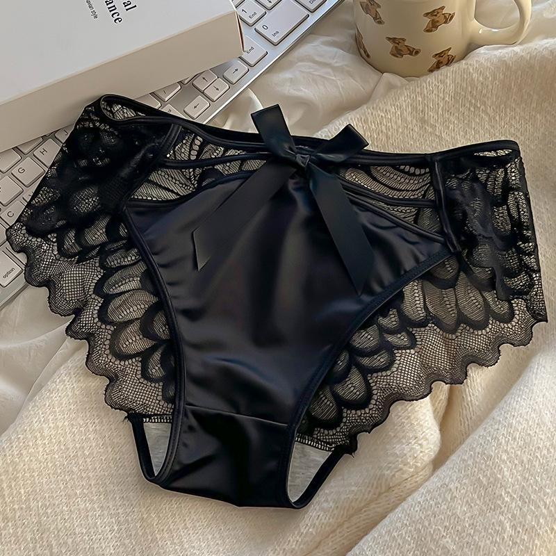 Pure Desire Wind Sexy Lace Bow Tie Cross Underwear Women's Pure Cotton Crotch Middle Waist Briefs Breathable Triangle Panties