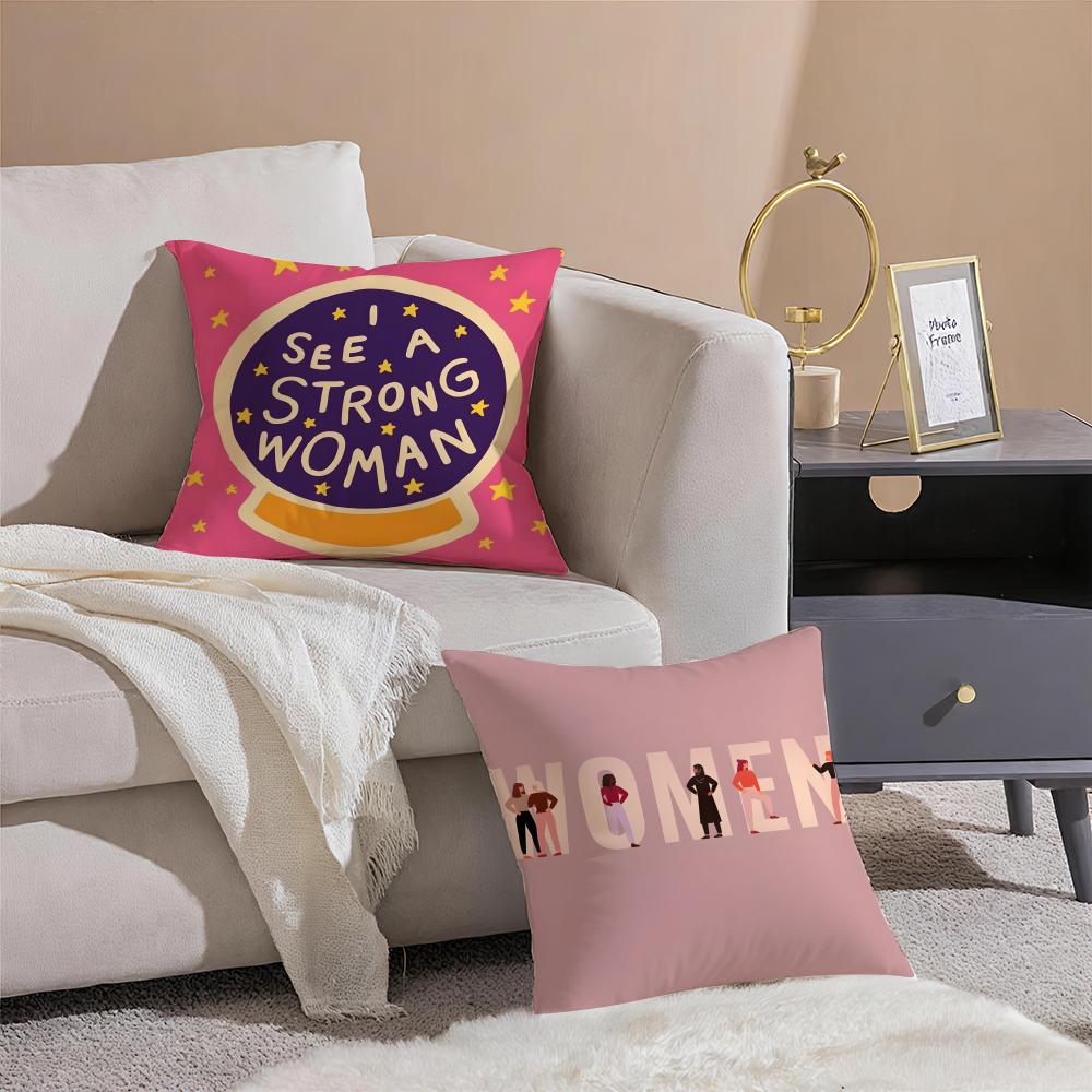 Celebratory Empowering Womens Day Cushion Cover Throw Pillow Cover Hidden Button Durable Polyester Chair Cushion