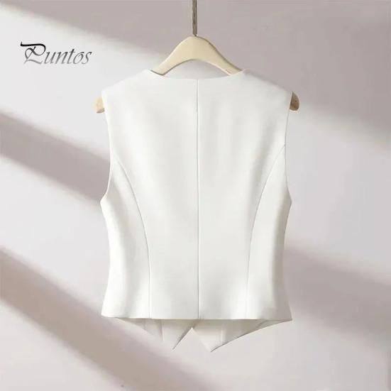 Women Sleeveless Waistcoat Button-up Solid Color Lightweight Breathable Vest Commuting Style Jacket Crop Top for Daily Wear Office Street