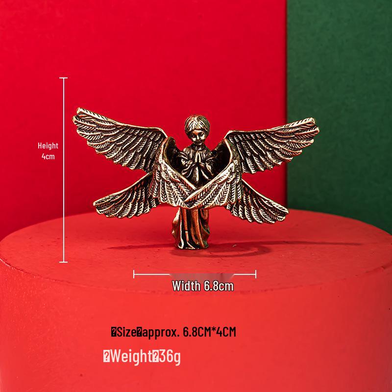 Retro Copper Six-Winged Cupid Angel Ornament: Brass Desktop Figurine for Home Decoration
