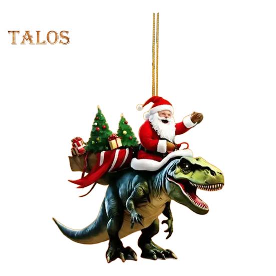 

Рождественская подвеска Санта-Клаус на динозавре, украшение 2D, плоское акриловое подвесное украшение для рождественской елки, каминная полка Santa Claus
