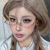 Without Lens Y2K Half Frame Glasses Metal Vintage Fashion Decoration Glasses Chic Harajuku Photography Fake Glasses Girls