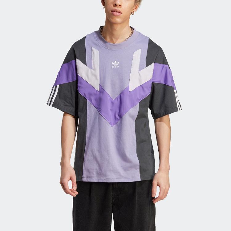 Adidas Originals Rekive Tee Color Block Loose Sports Short Sleeve Men Tops Magic-Light-Purple IC6013