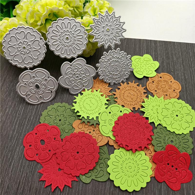 6pcs/set Metal Cutting Dies  Stitch Flower Lace Round Scrapbooking Paper Craft Knife Mould Blade