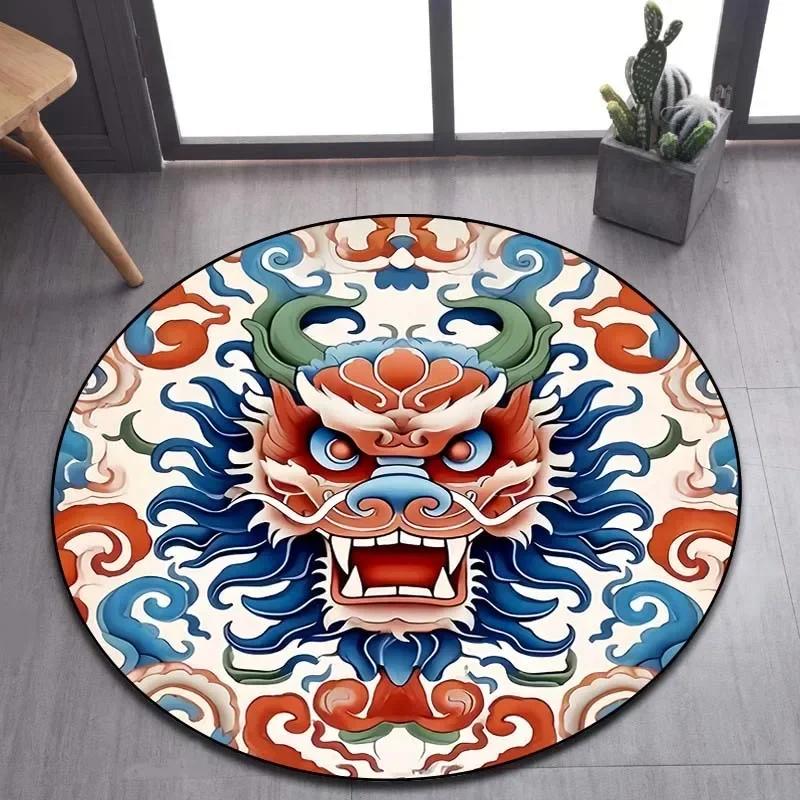 Cartoon 3D Dragon Round Area Rug – Non-Slip Floor Mat for Living Room or Bedroom – Game Room Decor, Kids Play Carpet