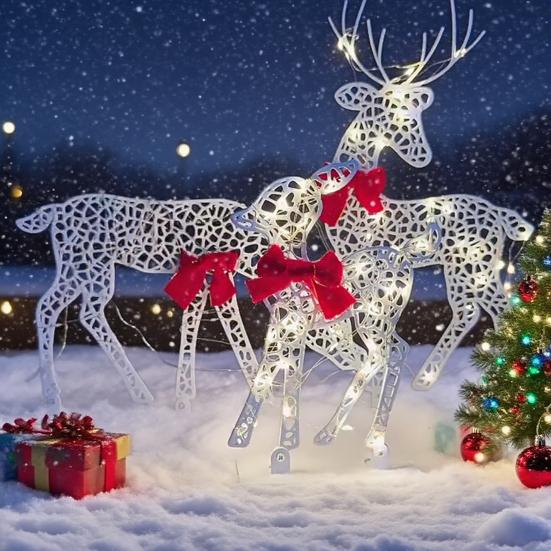 Julelysende Reinsdyrdekorasjon LED-belyst 2D Jernhjortfamilie for Gårdsplass Terrasse Plen Hage Hjem Skrivebordsdekorasjon