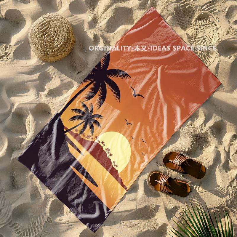 Vintage Retro Sunset Palm Beach Towel Patterned Sunscreen And Windproof Suitable For Swimming Pool Camping Travel