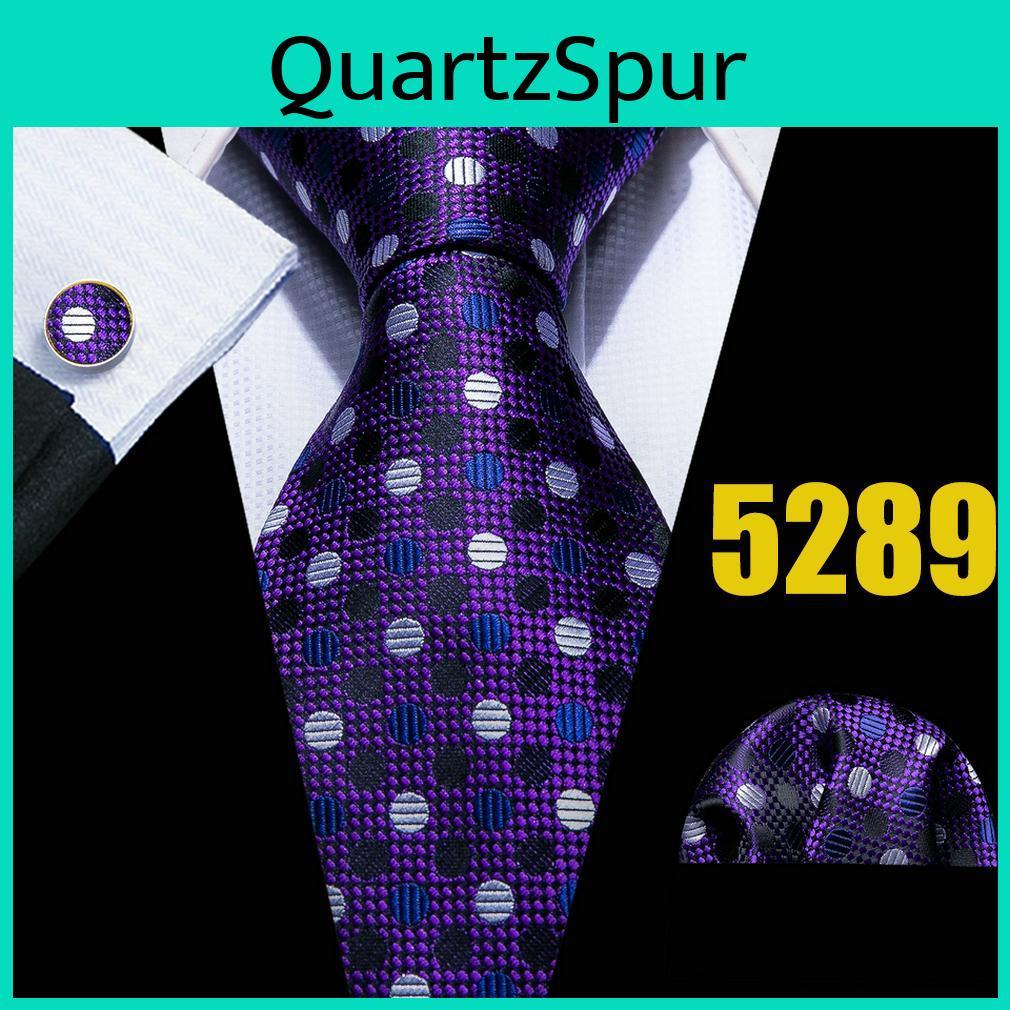 Necktie Set Hankerchief Cufflinks Barrywang Purple Blue Black Dots Jacquard Woven Wedding
