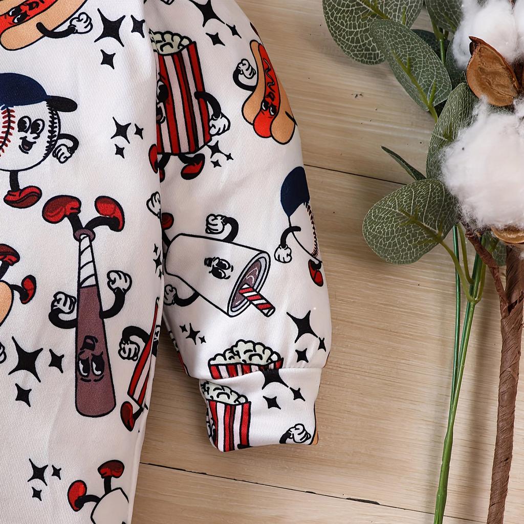 Baby Cute Baseball Pattern Print Romper Long Sleeve Jumpsuit