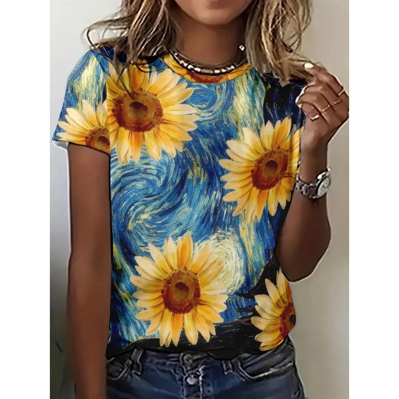 Vintage Flower Floral 3D Print Women T-shirts Summer  Streetwear Casual Y2k Short Sleeve T Shirt O-neck Tees Tops Clothing
