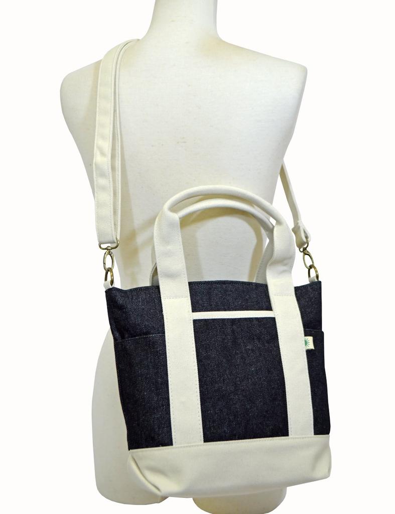 Plex Canvas Tote Size Denim Black x Ivory 2-Way Bag, S, SFA-0117S,