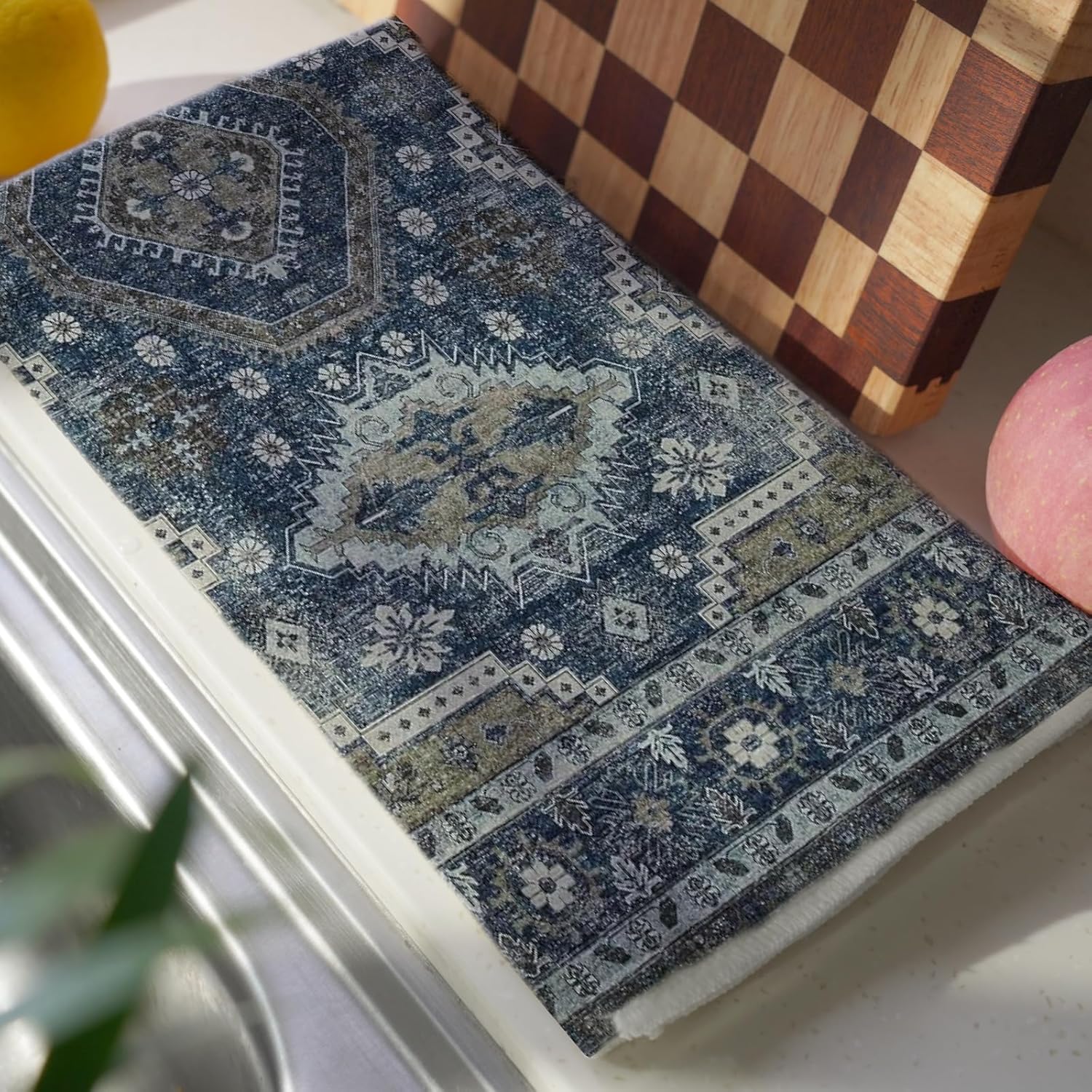 Dark Bule Vintage Persian Boho Kitchen Dish Towels,Boho Carpet Towel For Kitchen Bathroom Decor,Türkiye Hand Towels For Bathroom Kitchens,Mid