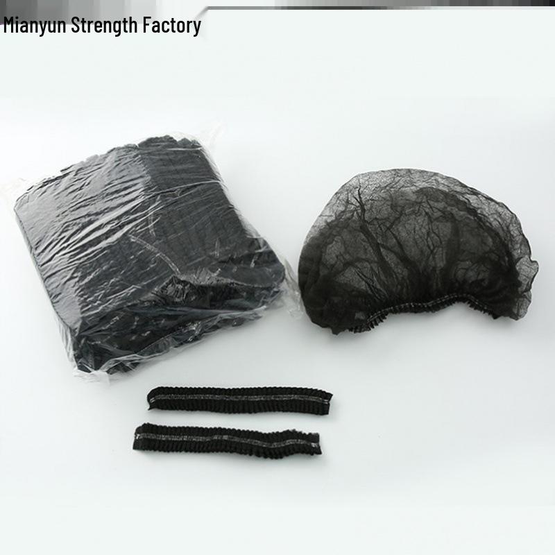 Disposable Black Hairnet Cap - Non-woven Fabric for Industrial Use