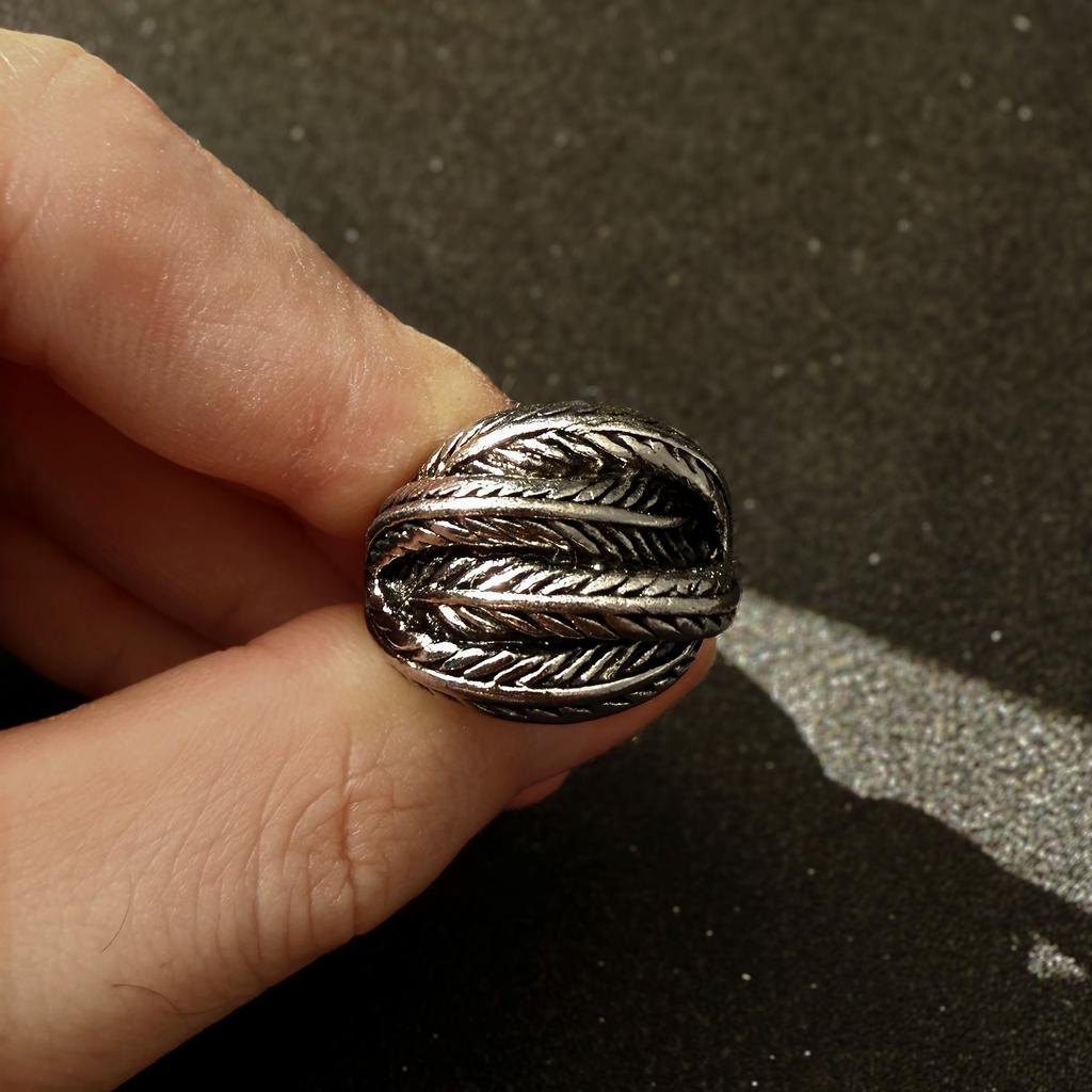 Retro Overlapping Feather Adjustable Open Ring For Men Punk Gothic Edgy  Silver Color Bikers Accessories Vintage Gift