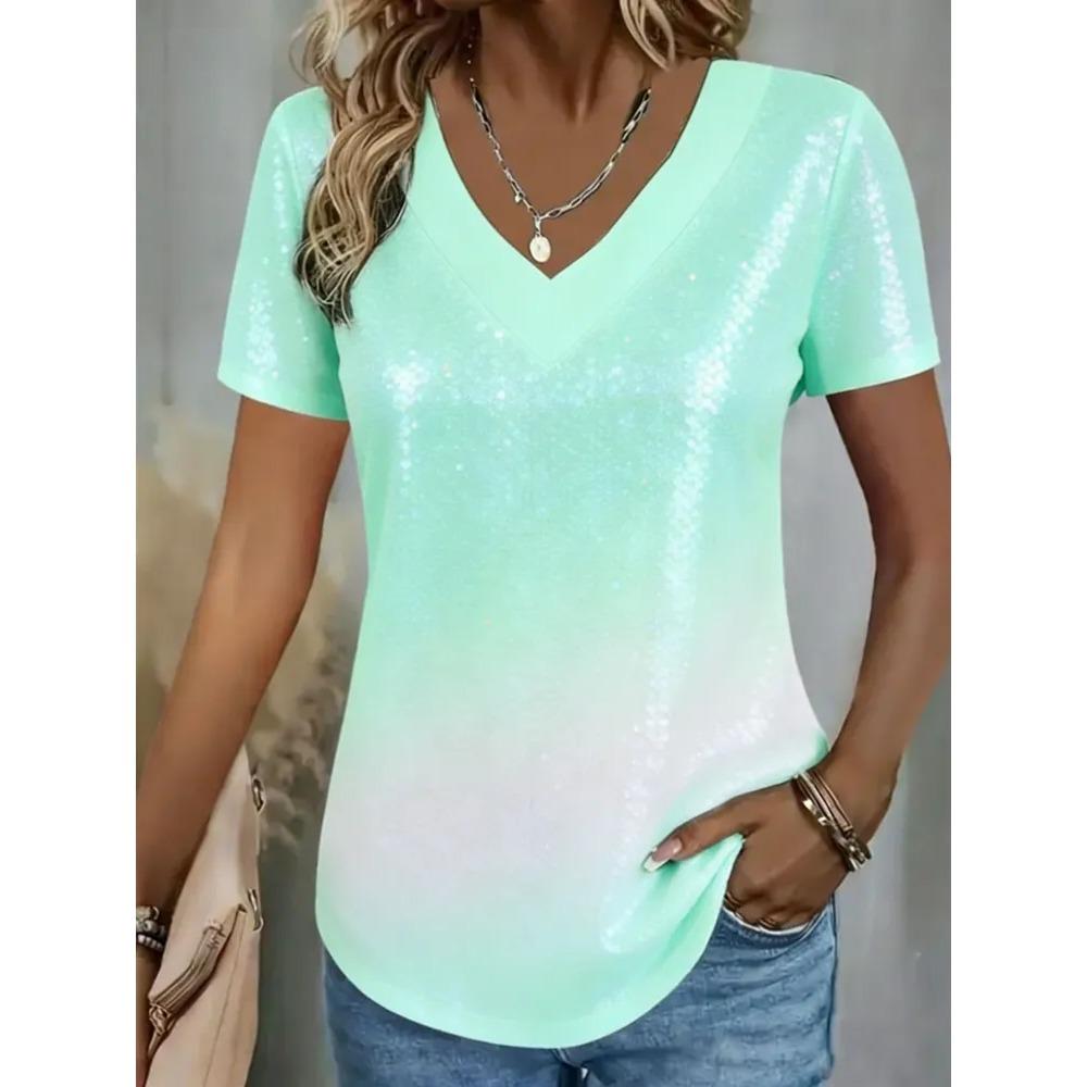 Creative Colorful Pattern Summer Soft Fashionable Comfortable Women's T-Shirts Casual Breathable Loose V-Neck Short-Sleeve T-Shirt