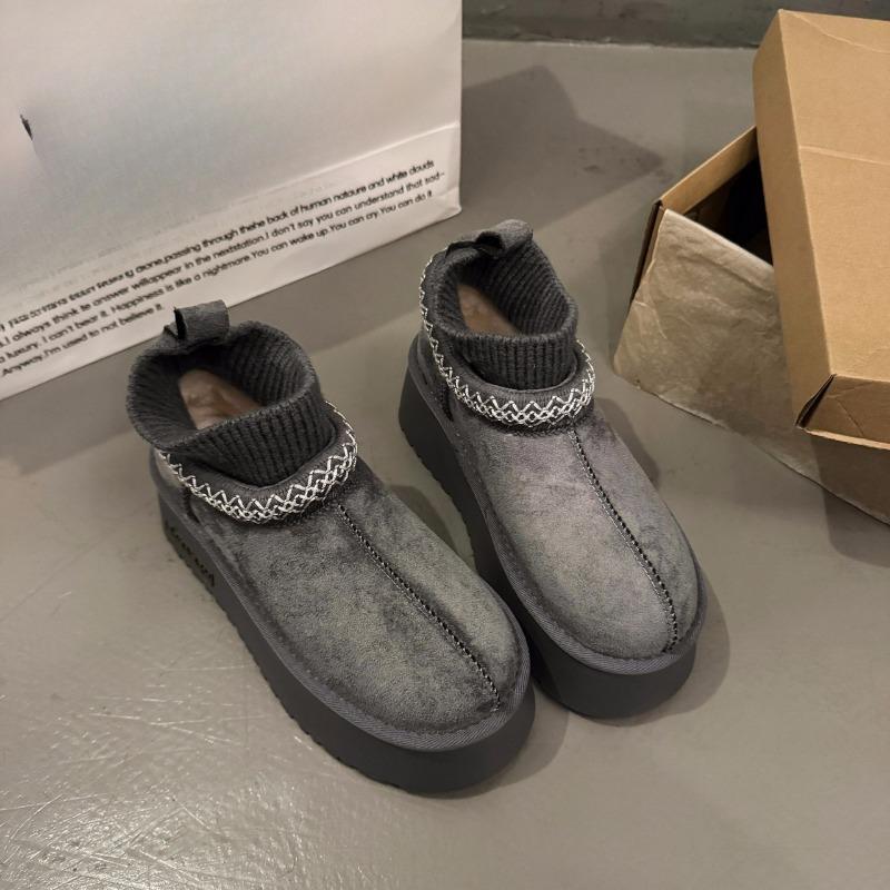 

European Knitted Ethnic Style Platform Trifle 2026 Big Head Bread Snow Cotton Boots Booties Women s Shoes 35 серый