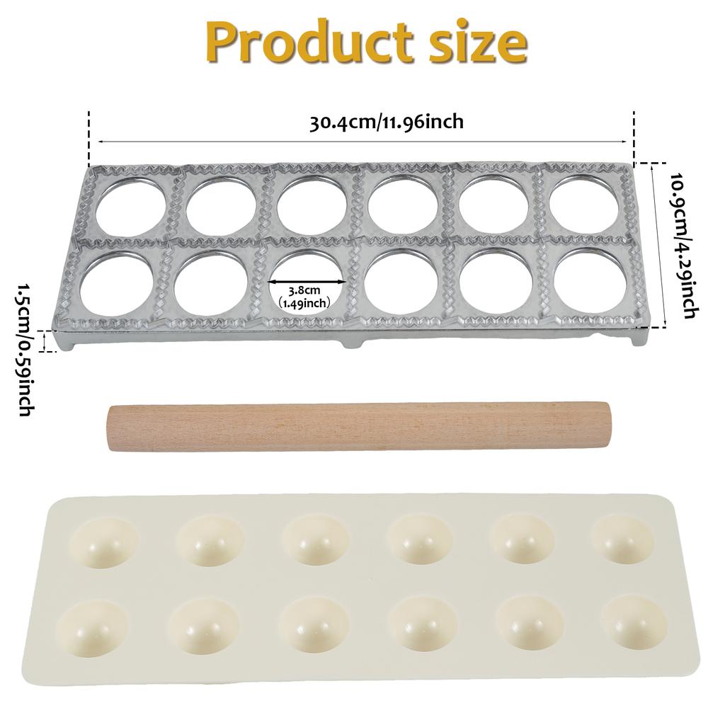 Aluminum Alloy Ravioli Maker 12 Holes Ravioli Tray Dumpling Mold Set with Rolling Pin Homemade Ravioli Maker Press Easy To Use