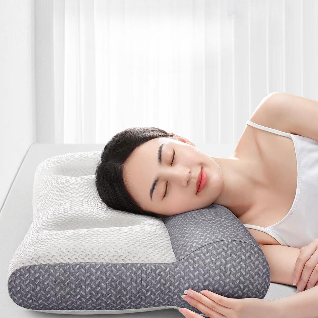 Zoned Sleep-Assisting Pillow, Cervical Reverse Traction Pillow, Soy Fiber Neck Support Pillow Core, Knitted Household Pillow for Student Dormitory