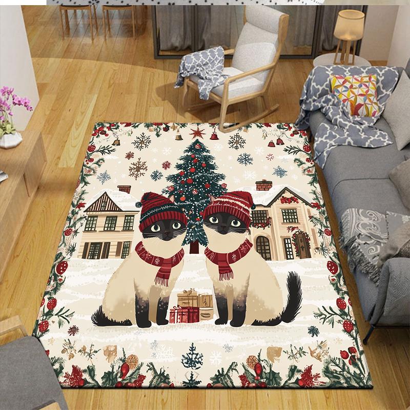 Weihnachtskatze Haus Sofa Dekoration für Wohnzimmer & Schlafzimmer, Rutschfeste Spiel-Flanell-Bodenmatte für Spielzimmer