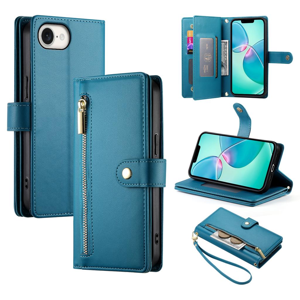 DF-011 For iPhone 16e Case Zipper Wallet PU Leather Crossbody Phone Bag