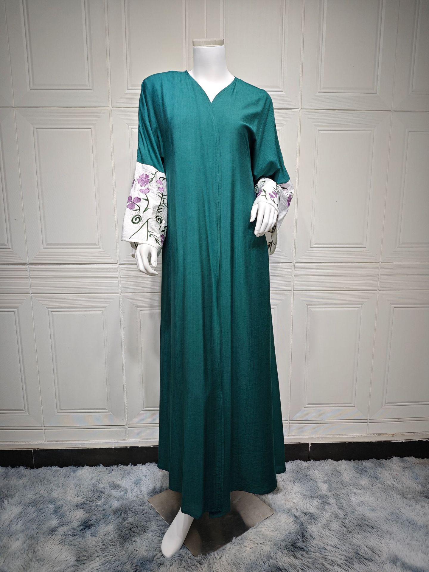 

MQ136 Embroidered Floral Cardigan Robe Abaya - Women s Fashion Loose Outerwear for Dubai, Middle East, European & American Styles Large темно-зелений колір