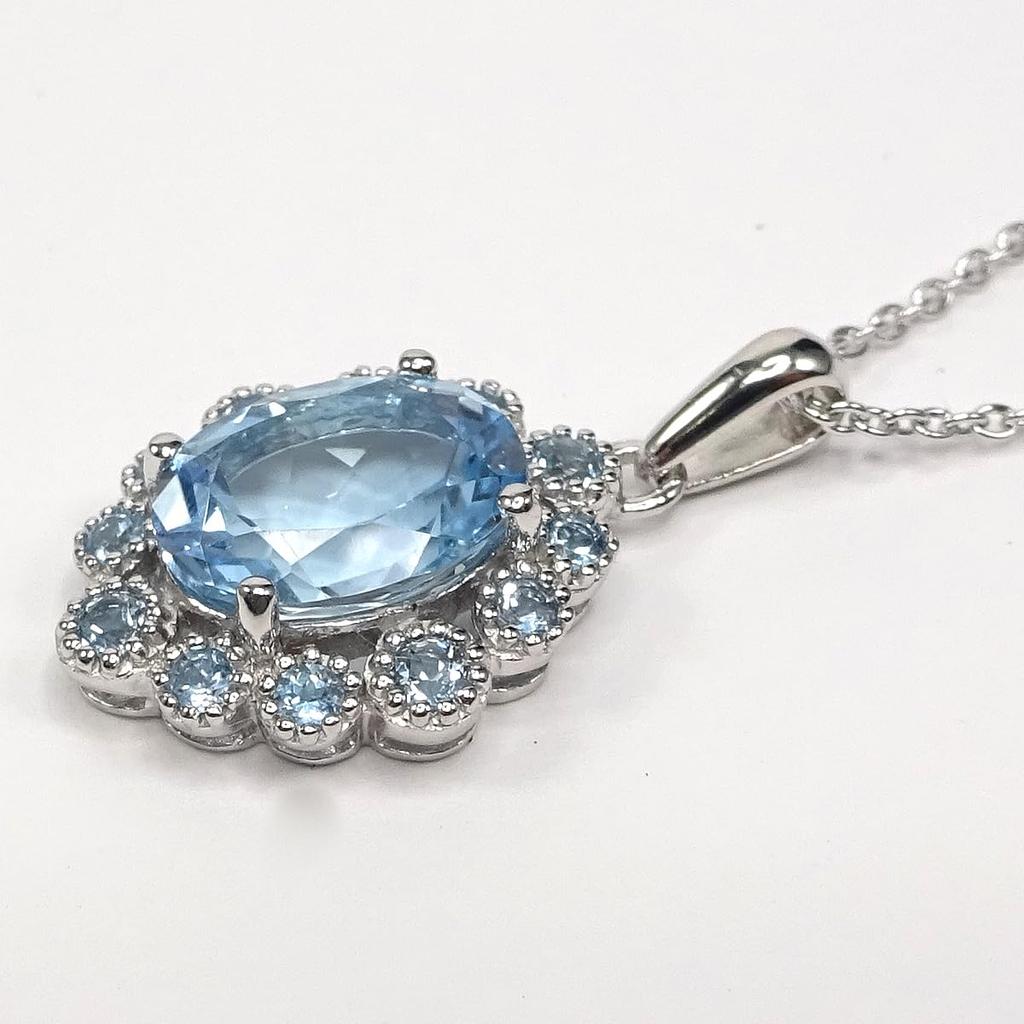And My Jewelry Natural Blue Topaz Necklace Pendant Luxurious Antique Style Carat Car Cut [Your Box] - 3.0 14171/Oval [November Birthstone] [Gift