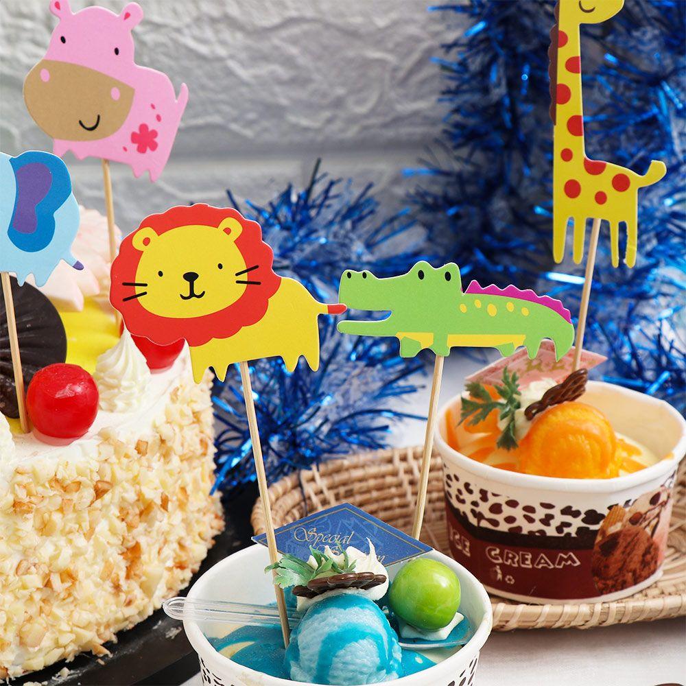 Kids Jungle Animal Model Paper Made Baby Decorations Woodland Creatures Theam Cake Toppers Forest Animal Shape Cupcake Topper