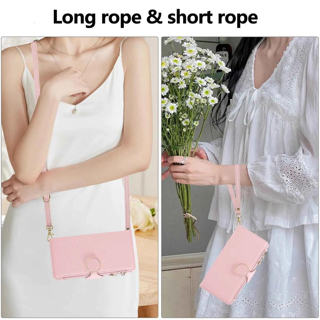 Crossbody Zipper Wallet Card Holder Leather Case for Samsung Galaxy Z Fold 7 6 5 Fold7 Fold6 5G Lanyard Strap Ring Holder Cover