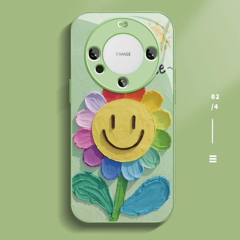 Green Background Smiley Face for Apple 16promax Phone Case for IPhone 15/14 New Cartoon 13 Glass Case