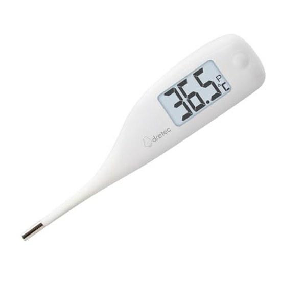 Dretec thermometer predictive type 15 seconds fast babies children soft touch curved tip armpit loud sound illuminated backlight antibacterial large