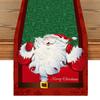 Linen Christmas Table Flag with Snowman & Santa Prints - Festive Table Mat Decorations