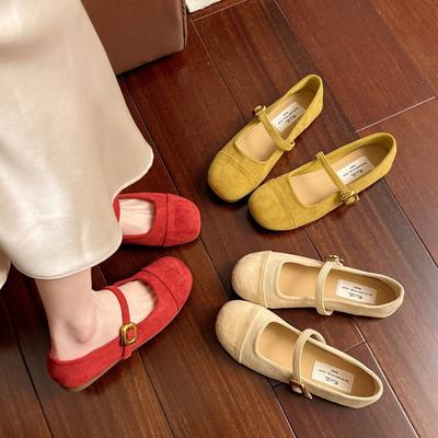 Flat Bottom Shallow Mouth Mary Jane Shoes Autumn New Suede Buckle Single Shoes with Skirt Women's Shoes