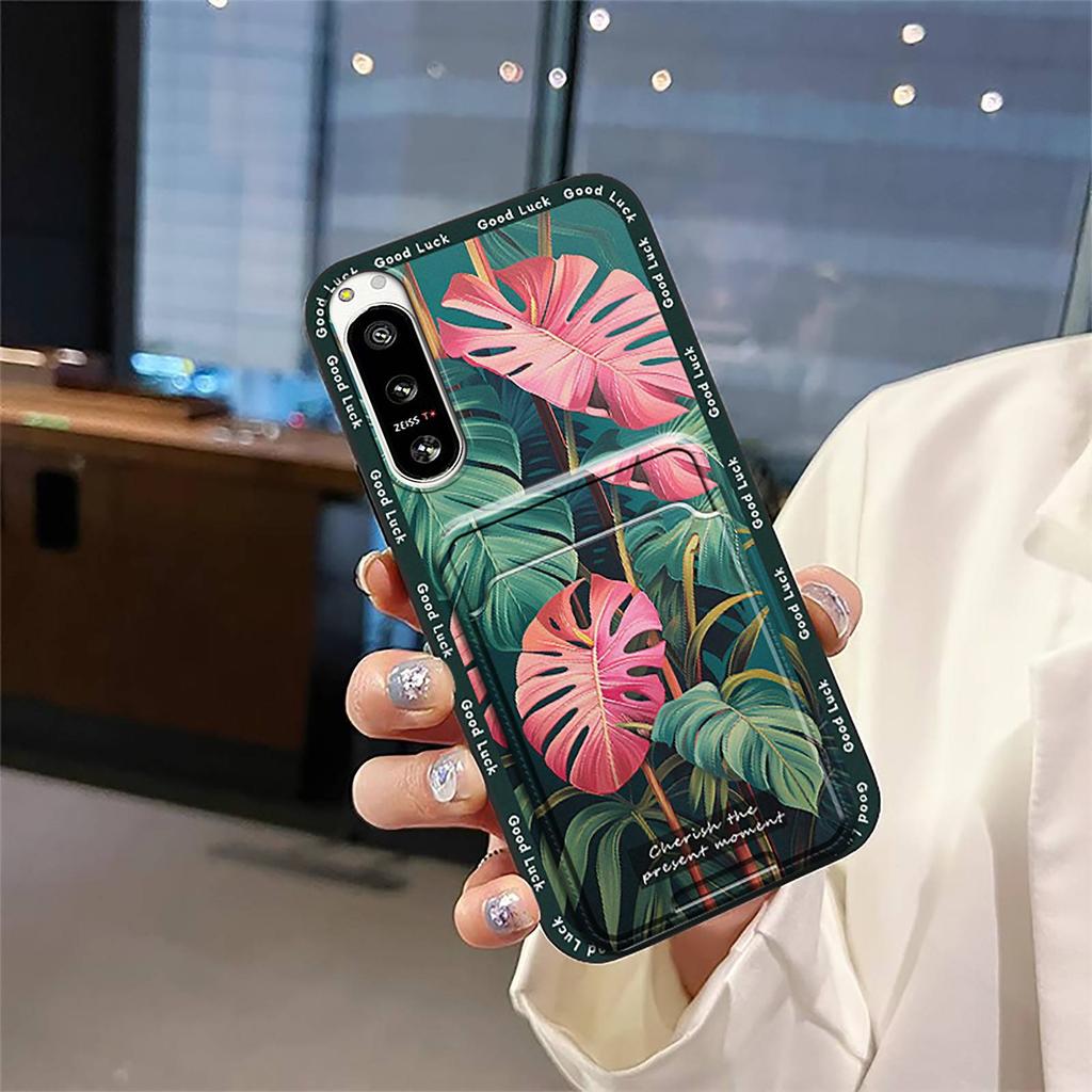 Anti-dust protective Phone Case For Sony Xperia5 IV Full wrap Back Cover Card slot Silicone Graffiti Durable Card bag