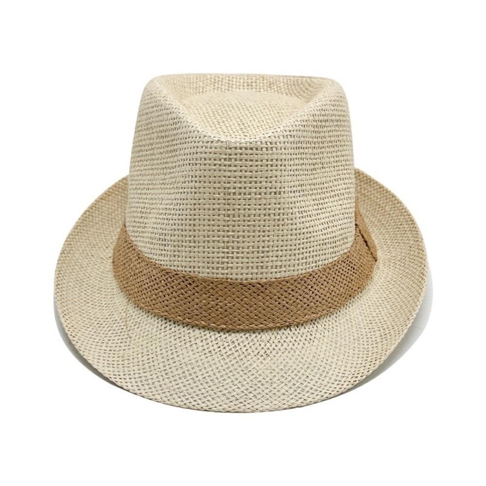 Wide Brim Jazz Hat Woven Stripe Panama Cap Fashion Beach Hat  Men Women