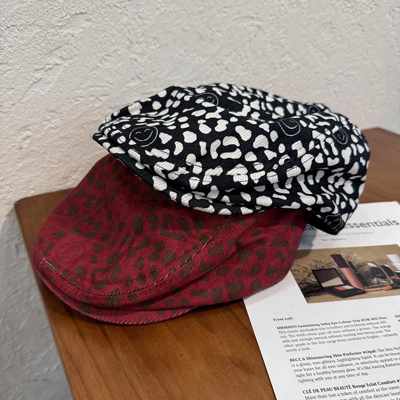 Print Fashion Leopard Smiling Face Pattern Women Casual Beret Autumn For