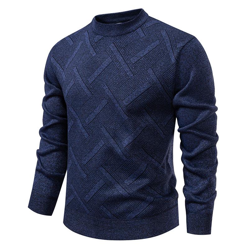Autumn and Winter New Men's Fashion Trendy Striped Sweater Plus Velvet Thickened Casual Round Neck Warm