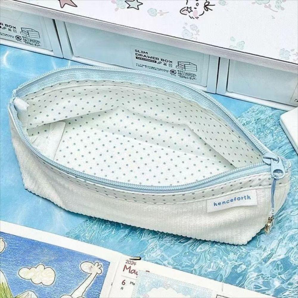 Corduroy Pen Bag Wave Point Lining Stationery Bag Cute Cosmetic Bag  Students Supplies