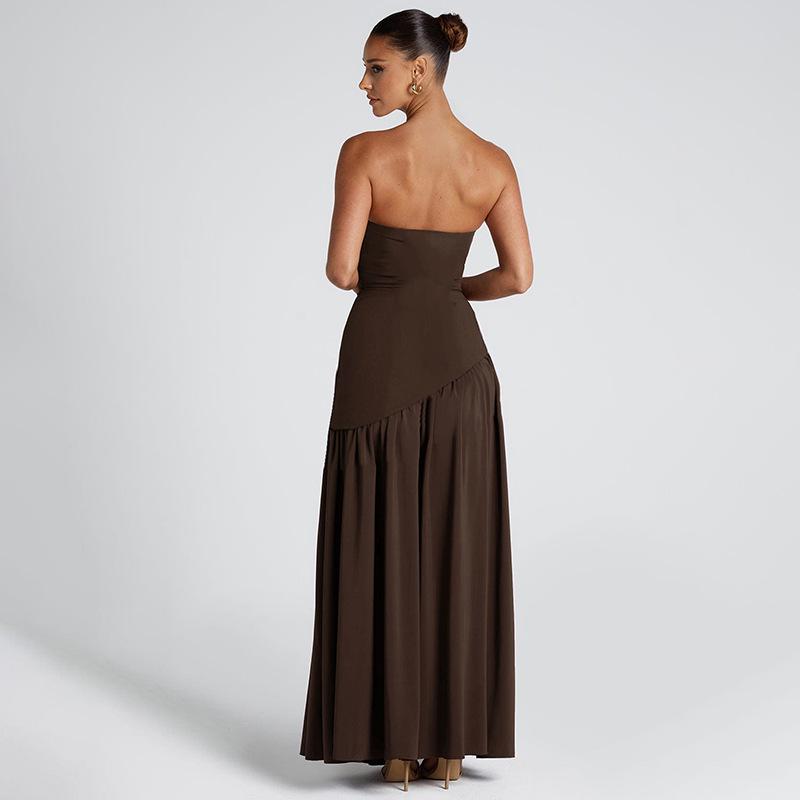 European & American Elegant Off-Shoulder Slim Fit Slit Dress with Ribbon Back