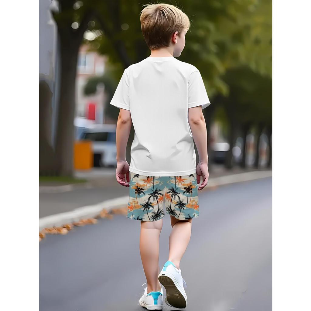 3D printed boys' short sleeved shorts set, versatile and fashionable casual set for spring and autumn
