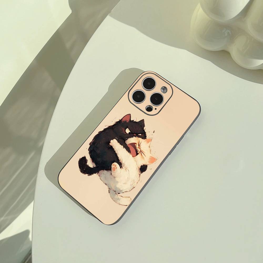 cartoon cats   Phone Case For iPhone 17,16,15,14,13,12,11 Pro Max,16Plus,XS  Soft Black Cover