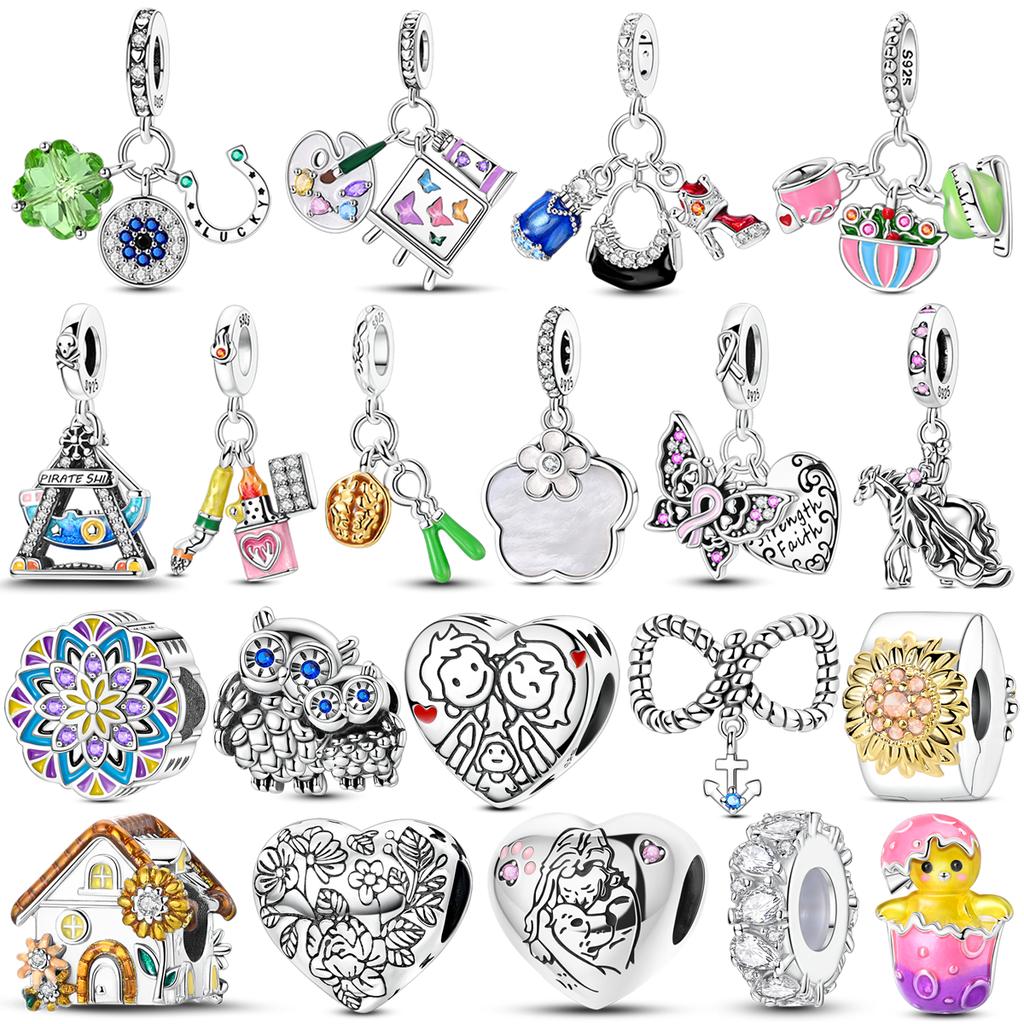 Copper Colorful Charms Bead Sparkling Inlaid Zirconium Pendants Fit Original Bracelets Fashion Jewelry Gift