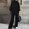 Womens Two Piece Outfit High Neck Loose Top And Wide Leg Pants Set