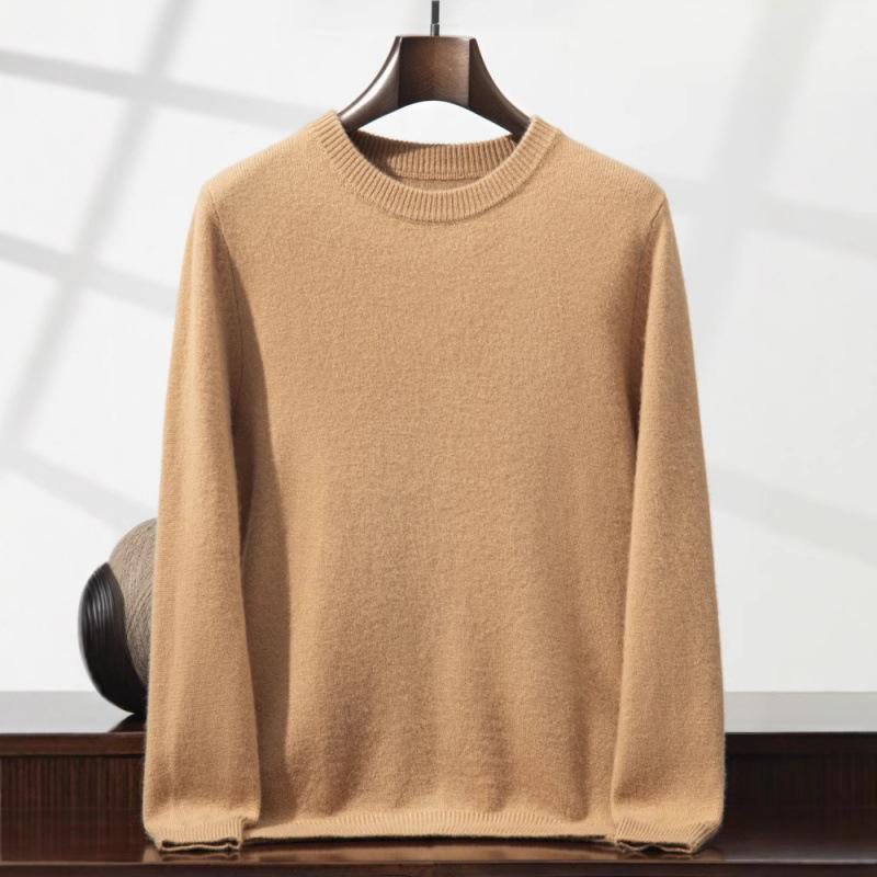 New double-strand thickened round neck cashmere sweater solid color inner sweater bottoming knitted sweater men