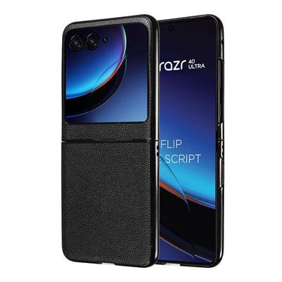 Phone Case for Motorola Razr 40 Ultra Covers with Leather Patch Lychee Pattern Shockproof Bumper Anti-fall Protective Cases